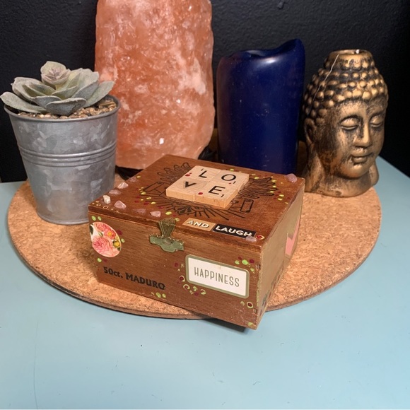 Handmade Upcycled Wooden Stash Box Organizer Rose Quartz Crystal Brass Closure - Picture 16 of 16